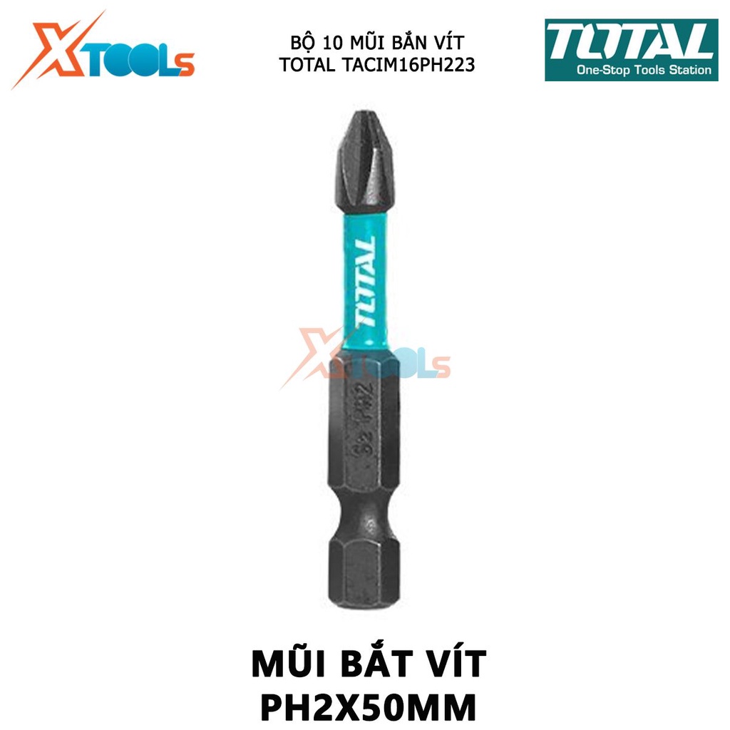 Bộ mũi bắt vít có từ TOTAL TACIM16PH223 | bộ 10 mũi siết vít PH2x50mm thép công nghiệp S2 [CHÍNH HÃNG] [XTOOLs]