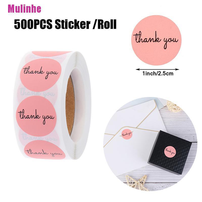 Cuộn 500 Sticker Thank You 1inch Màu Hồng Trang Trí Tiệc