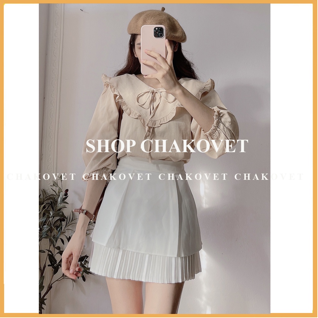 Áo kiểu nữ hàn quốc bánh bèo CKA880, sơ mi nữ tay lỡ cổ bèo buộc nơ tay bo chun thích hơp mặc đi làm đi học | BigBuy360 - bigbuy360.vn