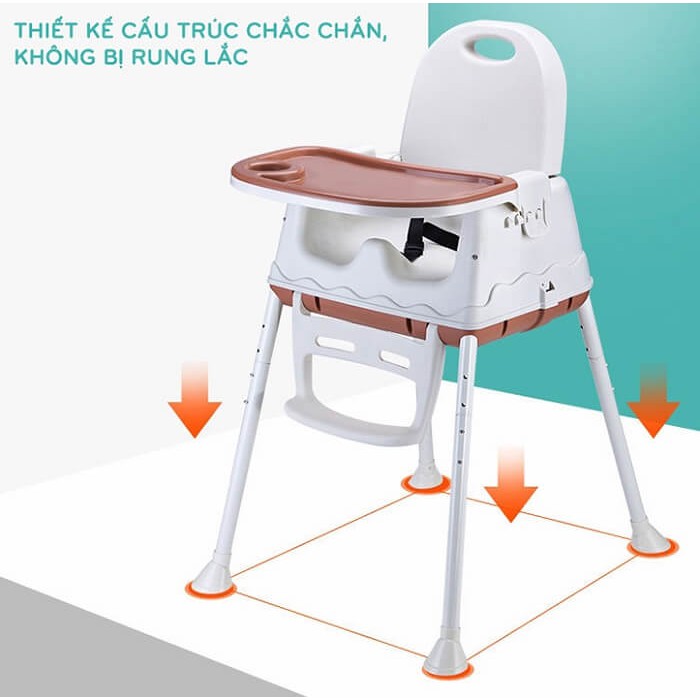 Ghế ăn dặm cho bé Hanbei đa năng, nâng hạ 3 cấp độ, có bánh xe
