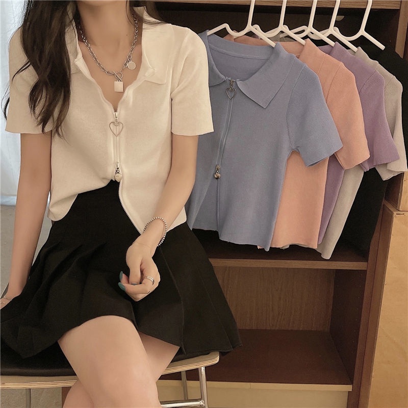 Áo Thun Croptop Thiết Kế Khoá Kéo Hình Trái Tim