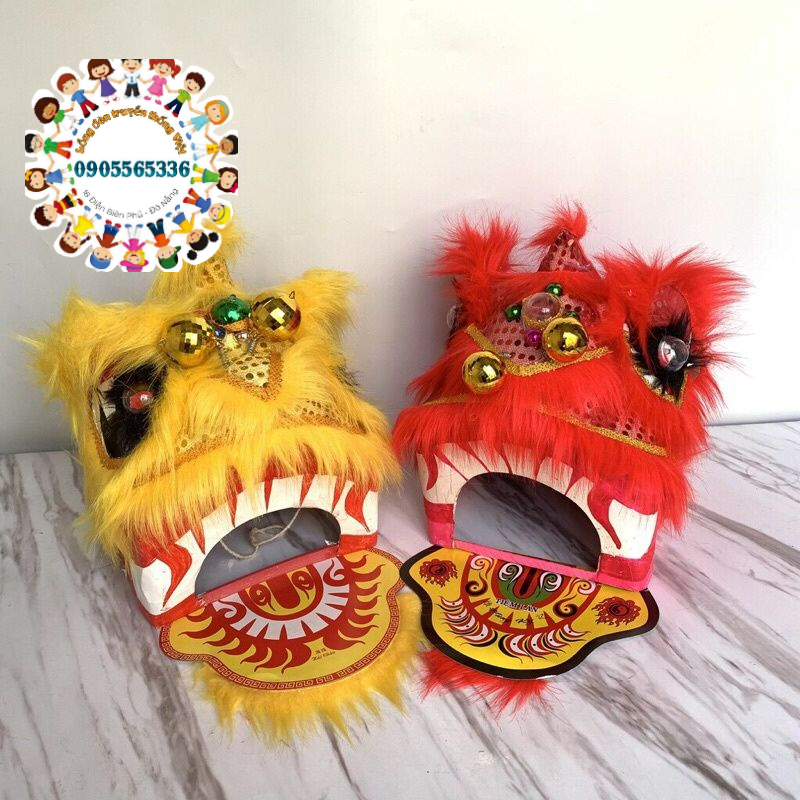 Đầu lân kim sa cho bé - Đầu múa lân Trung thu cho bé có mắt chớp đèn led 7 màu tranh trí decor Tết 2022