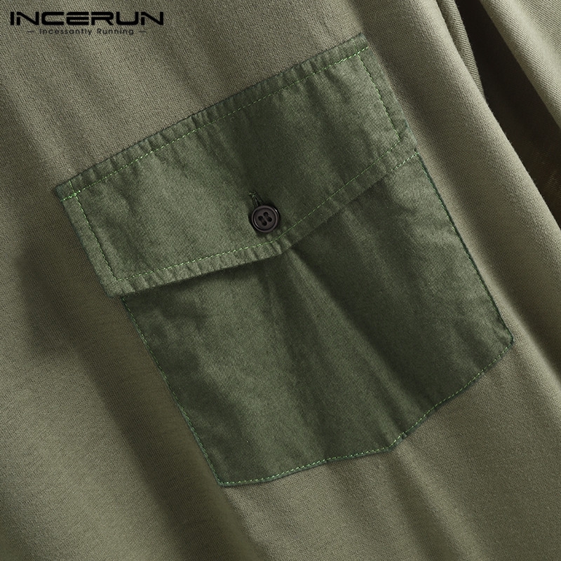 INCERUN Áo thun ngắn tay phối túi phong cách thời trang dành cho nam và nữ