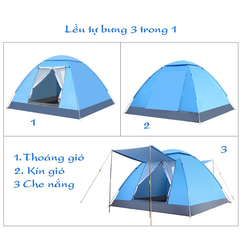 Lều cắm trại tự bung dành có mái che cho 4-6 người chống thấm nước và tia UV kích thước 2m x 2m