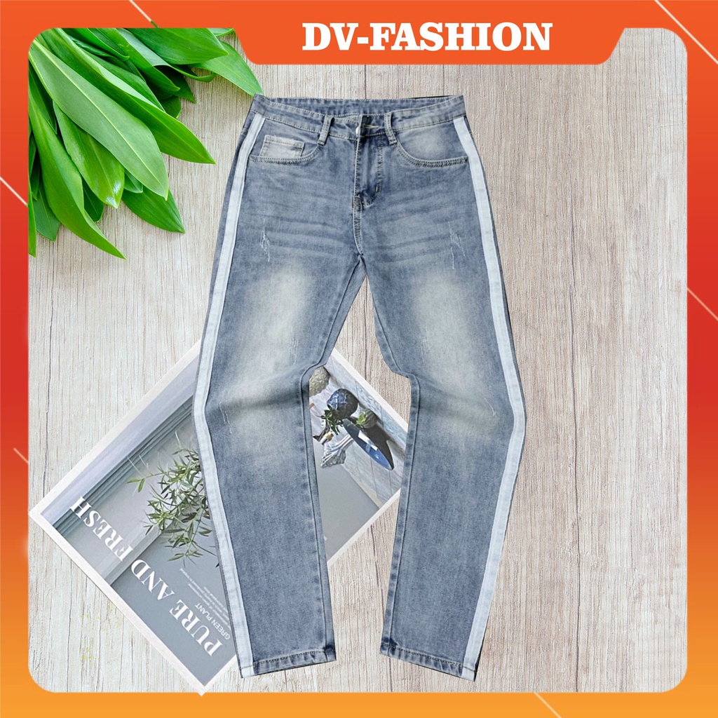 Quần jean nam màu xanh kẻ sọc chất bò dày dặn giá rẻ chuẩn from trẻ trung DV-FASHION