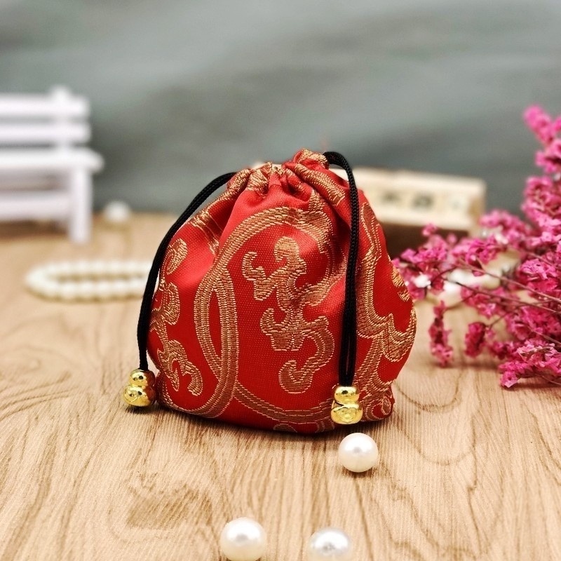 Túi đựng tiền xu bằng lụa thổ cẩm có dây rút