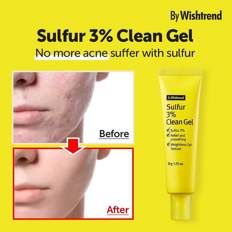 Gel hỗ trợ giảm mụn và ngăn ngừa mụn By Wishtrend Sulfur 3% Clean Gel 30g _ By Wishtrend Chính Hãng