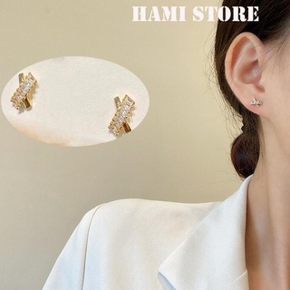 Khuyên tai chéo pha lê - bông tai nữ bạc 925 đính đá dễ thương BTV89