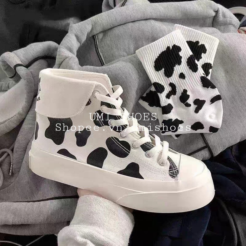 [SẴN-LOẠI 1] Giày cao cổ bò sữa ulzzang mã COW02 cá tính màu đen trắng đơn giản buộc dây đế cao dày 4cm mới đẹp hot xinh