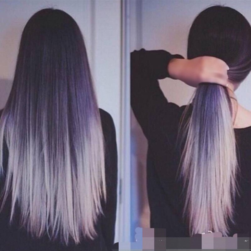 Phần Tóc Giả Làm Dày Dài Thẳng, Nhuộm Màu Tóc Xoăn, Hồng, Xanh Dương, Xanh Da Trời