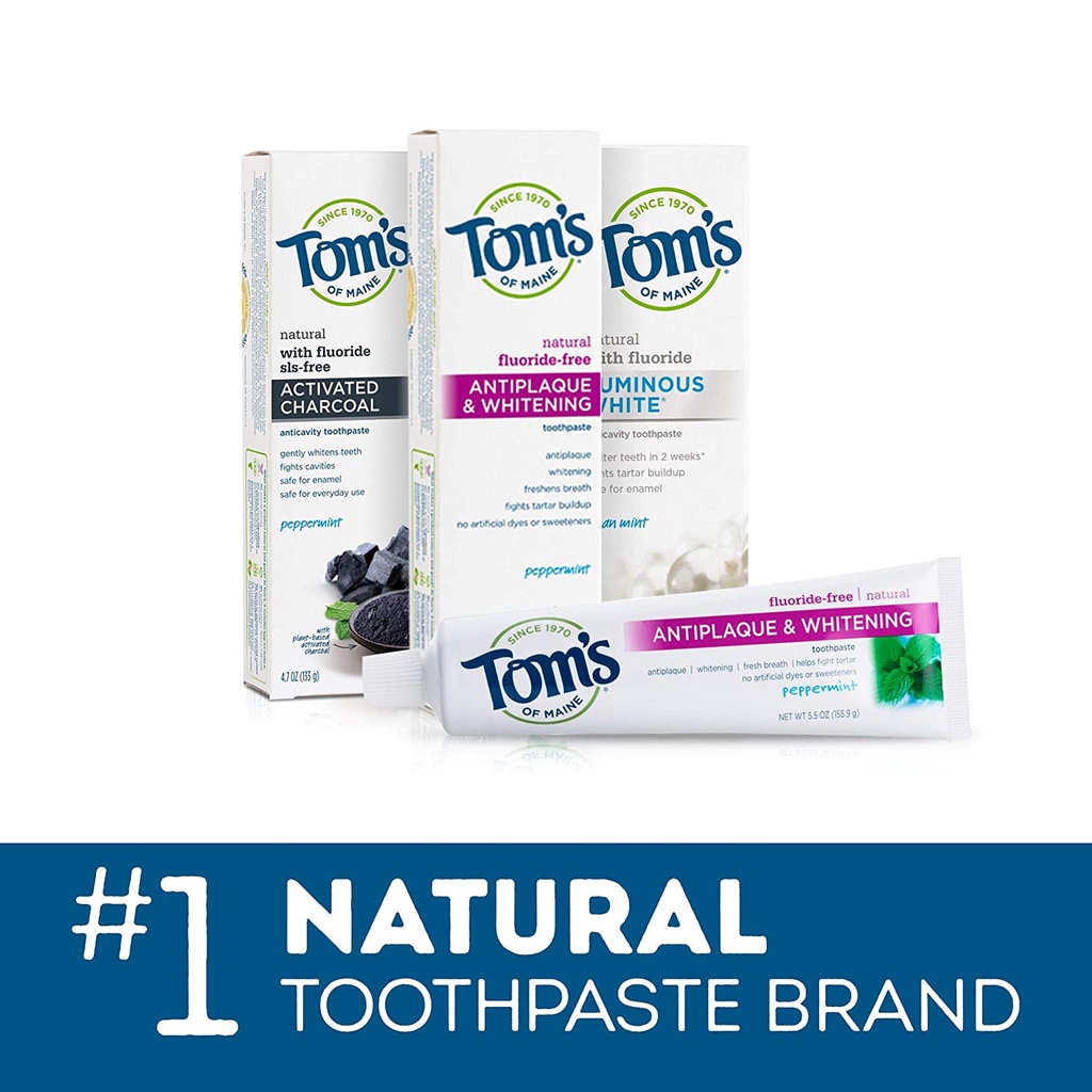 Kem đánh răng tự nhiên Tom's of Maine Fluoride-Free Antiplaque & Whitening Natural Toothpaste, Peppermint