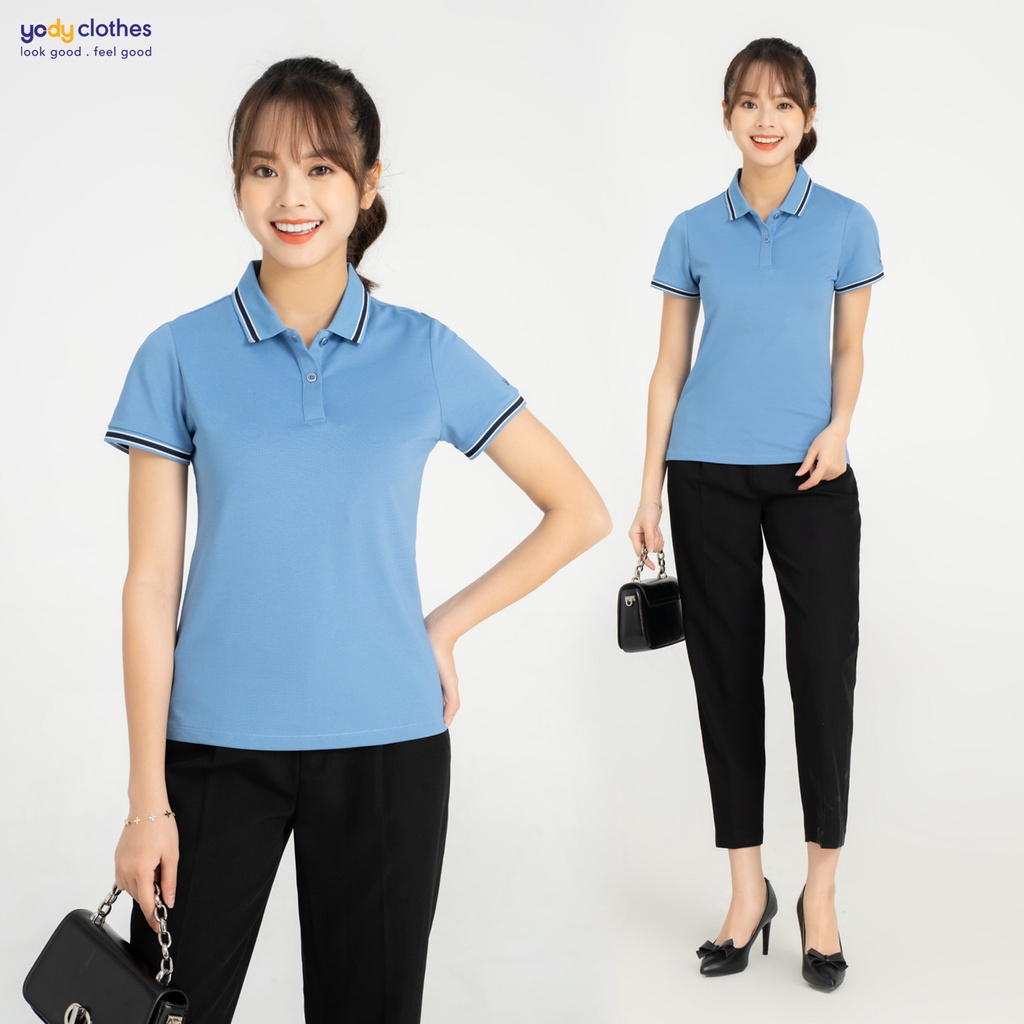 [SALE 30%] Áo polo nữ vải pique YODY dệt hình mắt chim thoáng mát, phối cổ và tay áo trẻ trung APN5036