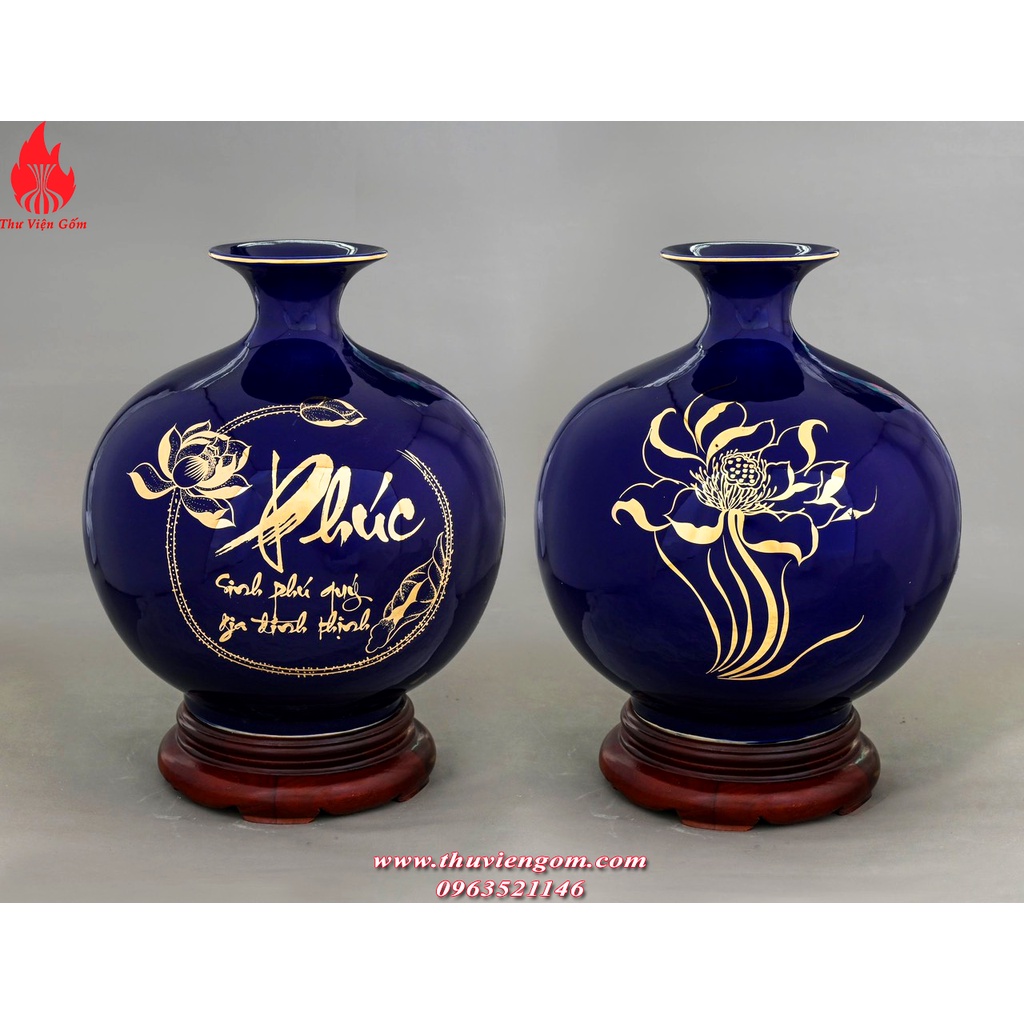 Lọ hoa hút lộc Bình hút tài lộc gốm sứ bát tràng men xanh tím