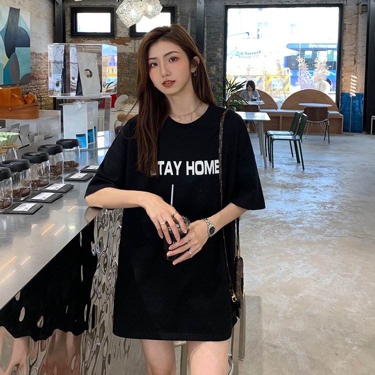 Áo thun cổ tròn tay ngắn form rộng cá tính hoạ tiết in chữ thời trang cho nữ