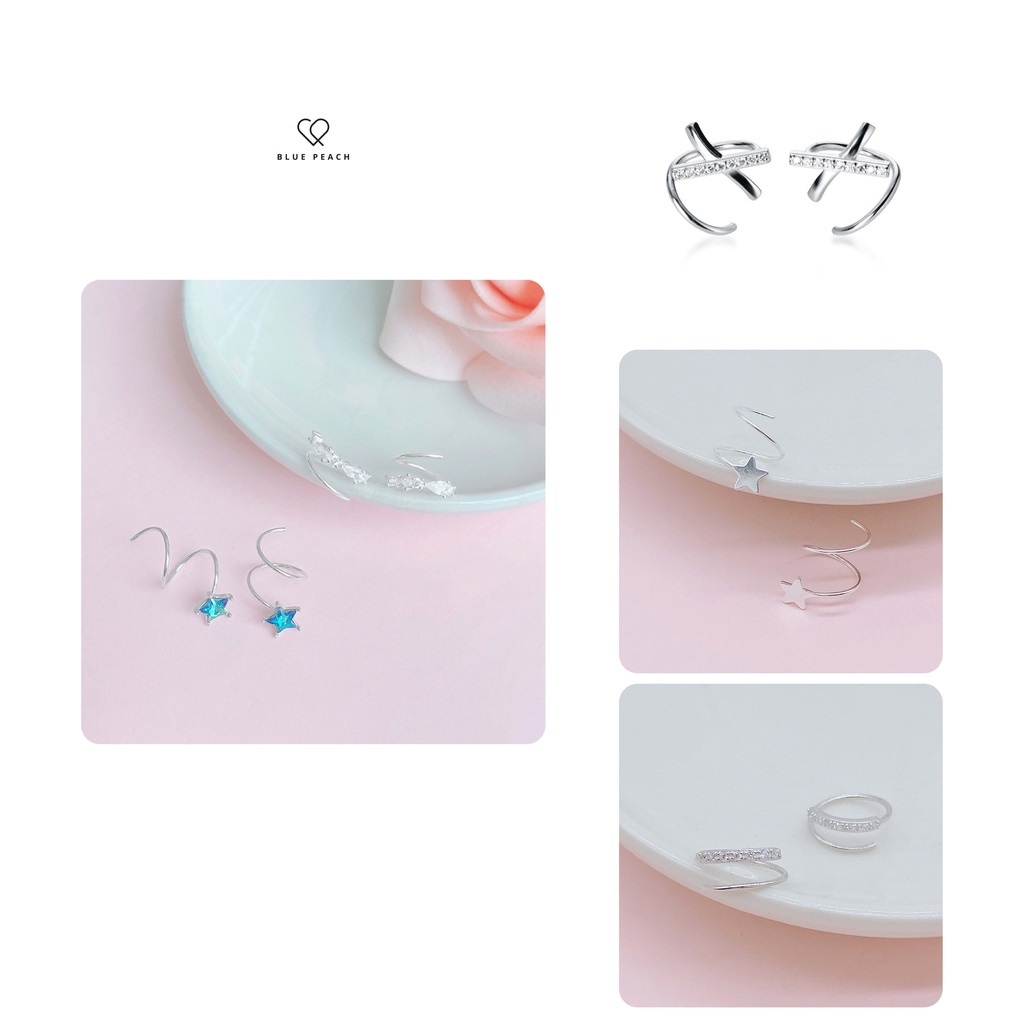 Combo Khuyên Tai Bạc Blue Peach Khuyên Móc Bán Lẻ CB005