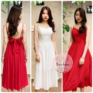 [Ảnh thật] Đầm maxi 2 dây cổ v thắt nơ lưng siêu xinh