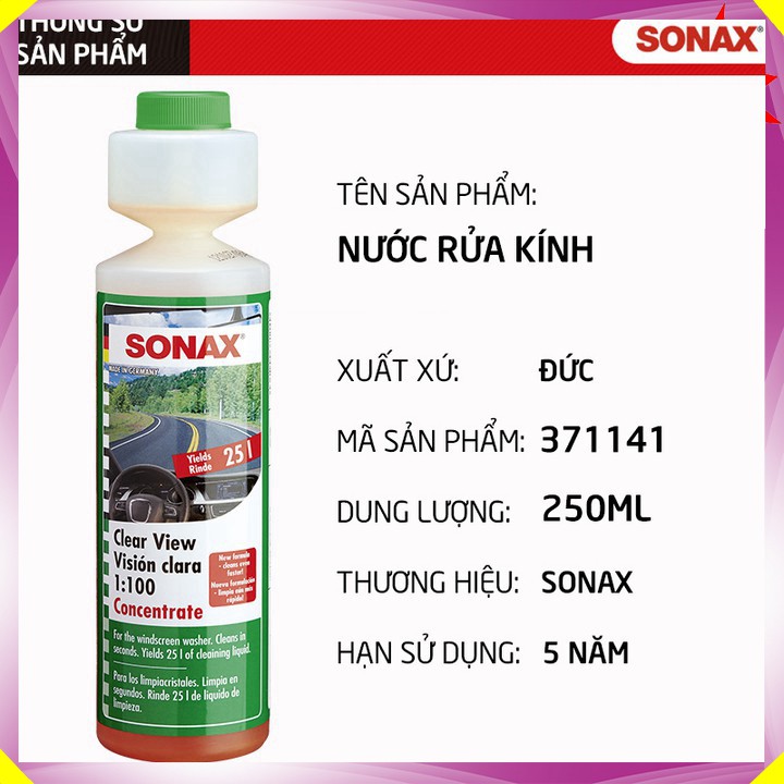 Sản phẩm  Nước rửa kính và làm trong kính đậm đặc xe hơi, ô tô Sonax: Mã 371141