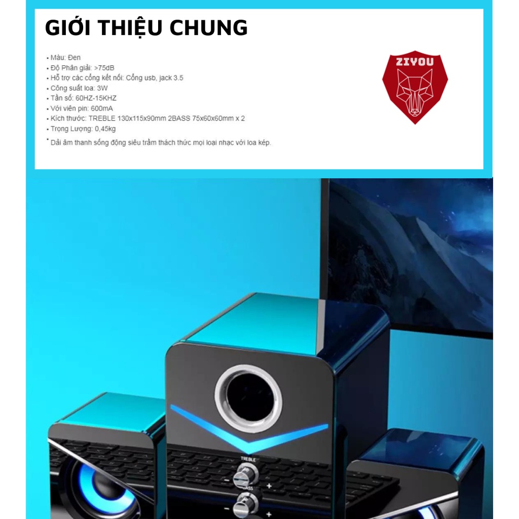 Loa máy tính vi tính để bàn ZIYOU D221 có dây,có led,BASS cực đã nghe nhạc,chơi game,dành cho điện thoại,PC,Latop