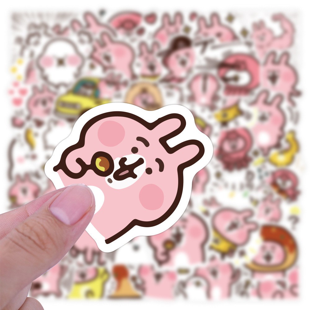 Stickers icon hoạt hình Piske và Usagi Kanahei Rabbit thỏ hồng 50 miếng không thấm nước