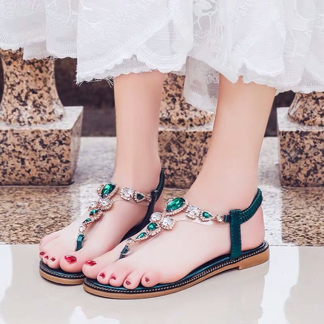 Sandal Đá Giọt Nước- sẵn xanh 35-, 3 ảnh thật cuối