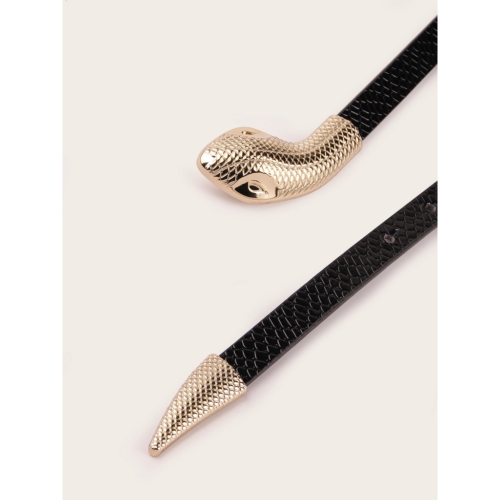 Thắt Lưng Da Rắn Cài Khóa Kim Loại Phong Cách Phương Tây Cá Tính Cho Nữ