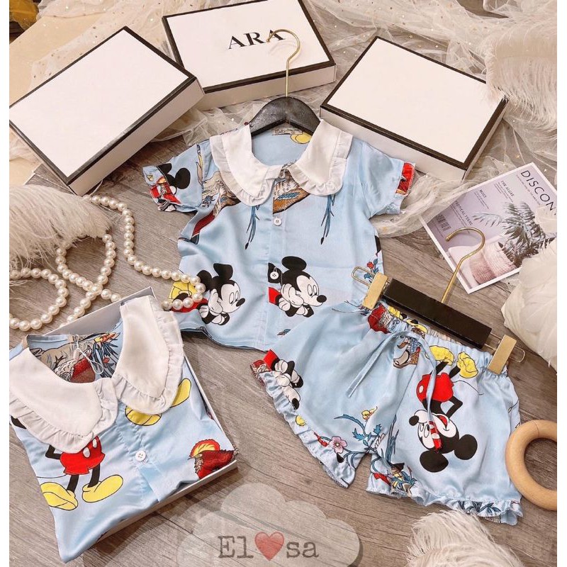 Pijama lụa satin tơ tằm bé gái