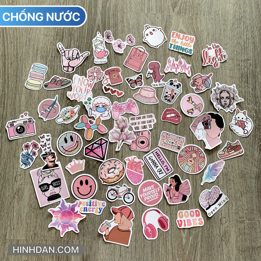 Sticker Dark Pink - HỒNG DỄ THƯƠNG chống nước chống nắng dán trang trí nón bảo hiểm đàn guitar laptop vali