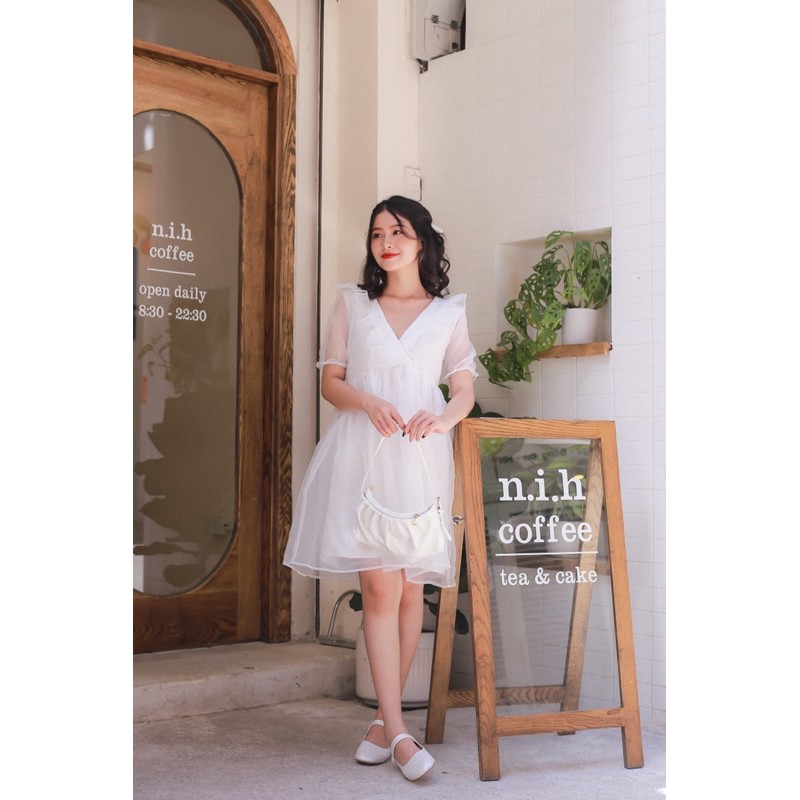 VÁY ĐI CHƠI/ĐI TIỆC/PROM - DENIM DRESS - VÁY CỔ TIM BÈO TAY BỒNG - V0083 | BigBuy360 - bigbuy360.vn