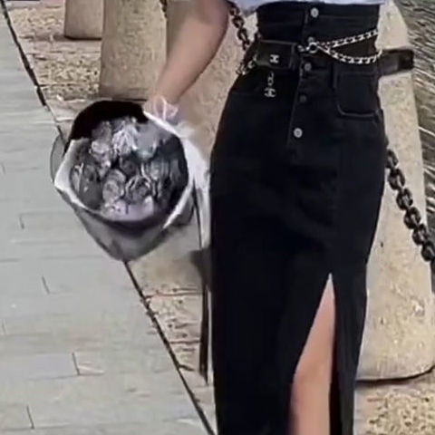 Jiashucheng Chân Váy Denim Chữ a Lưng Cao Xẻ Tà Phong Cách Retro Hong Kong Thời Trang Mùa Hè Hàng Mới 2023