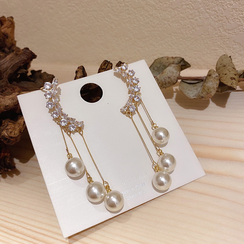 Hoa tai mạ bạc 925 đính ngọc trai giả tua rua dễ thương thời trang dành cho nữ