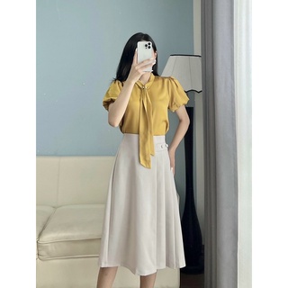 Áo lụa tay bồng cổ cavat