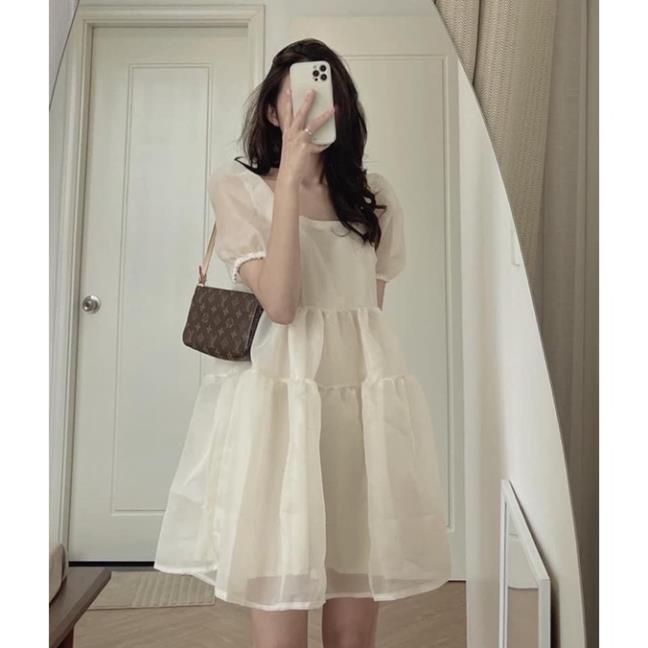 Váy Babydoll Voan Tơ Bồng Bềnh 2 Lớp Cổ Vuông Vintage( Hàng Có Sẵn, Ảnh Thật) [XẢ KHO]
