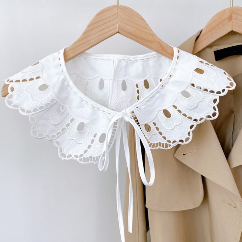 Yoioi Khăn Choàng Cổ Giả Cotton Màu Trắng Thêu Họa Tiết Hoa Vảy Cá Trang Trí Cho Nữ