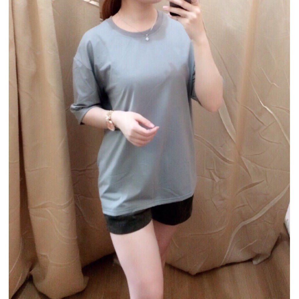 áo thun tay lỡ màu XÁM nam &amp; nữ FOME RỘNG có chọn size, chất thun xịn KD68