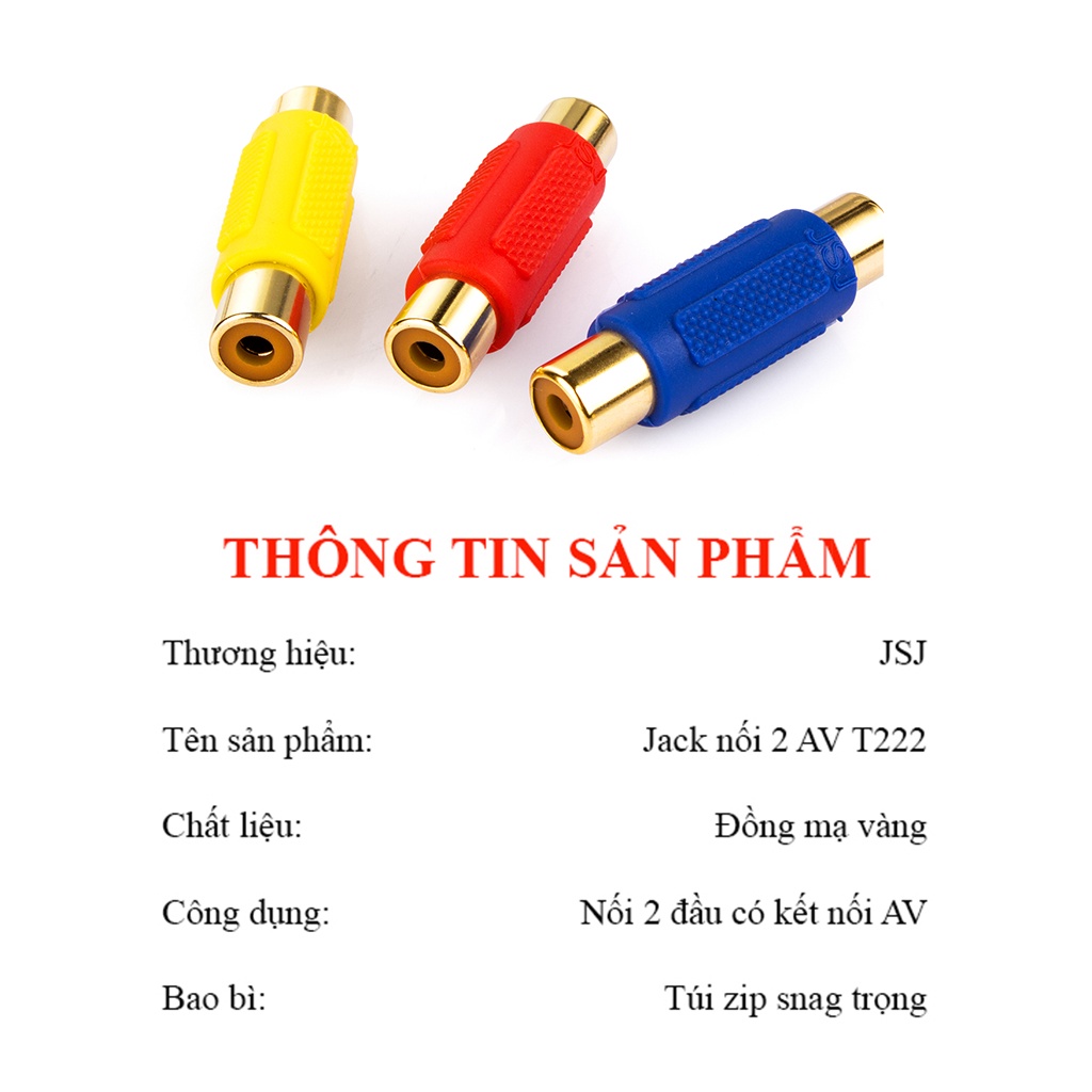 Jack kết nối 2 đầu bông sen JSJ T222 thiết kế tinh tế gia công sắc sảo đầu nối được mạ vàng chắc chắn