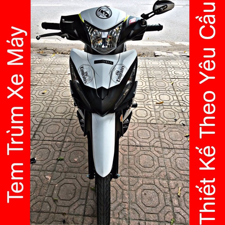 Tem trùm wave rsx đen trắng manchester, độ phủ bộ team decal cho xe máy rẻ đẹp