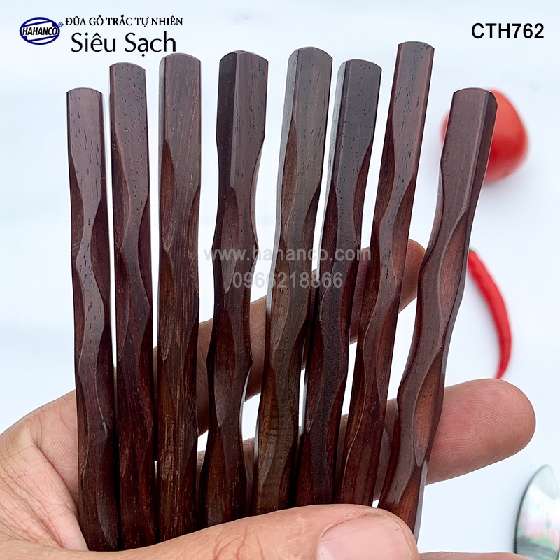 Đũa Gỗ Trắc HAHANCO Đầu Lượn Sóng Vân Đẹp Bộ 10 Đôi