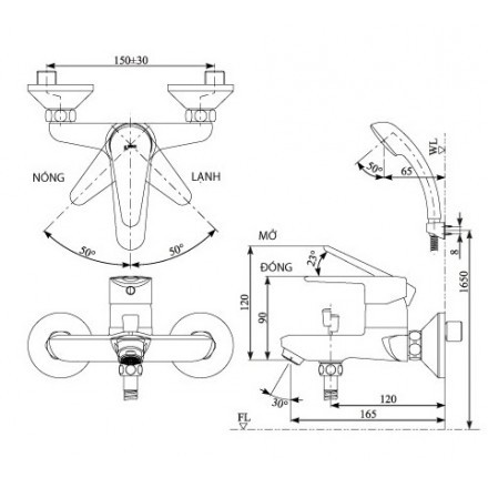 Vòi Sen Tắm Nóng Lạnh Inax BFV-1103S-4C Tay Sen Mạ