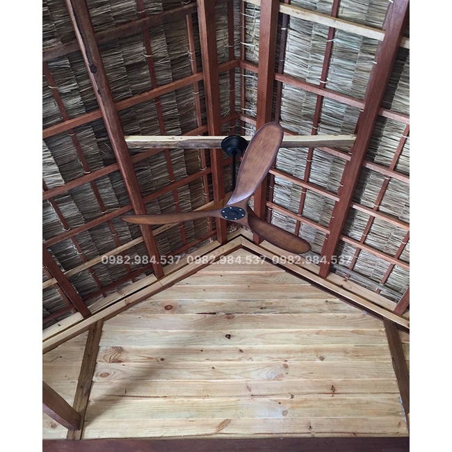 Quạt trần 3 cánh gỗ nguyên khối-quạt đảo chiều 6 tốc độ gió có điều khiển từ xa decor nhà hàng,khách sạn,spa,phòng khách