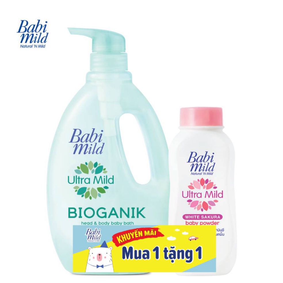 Sữa tắm trẻ em Babi Mild - Pure Natural chai 850ml + Tặng Phấn Thơm Trẻ Em Pure Natural 180g