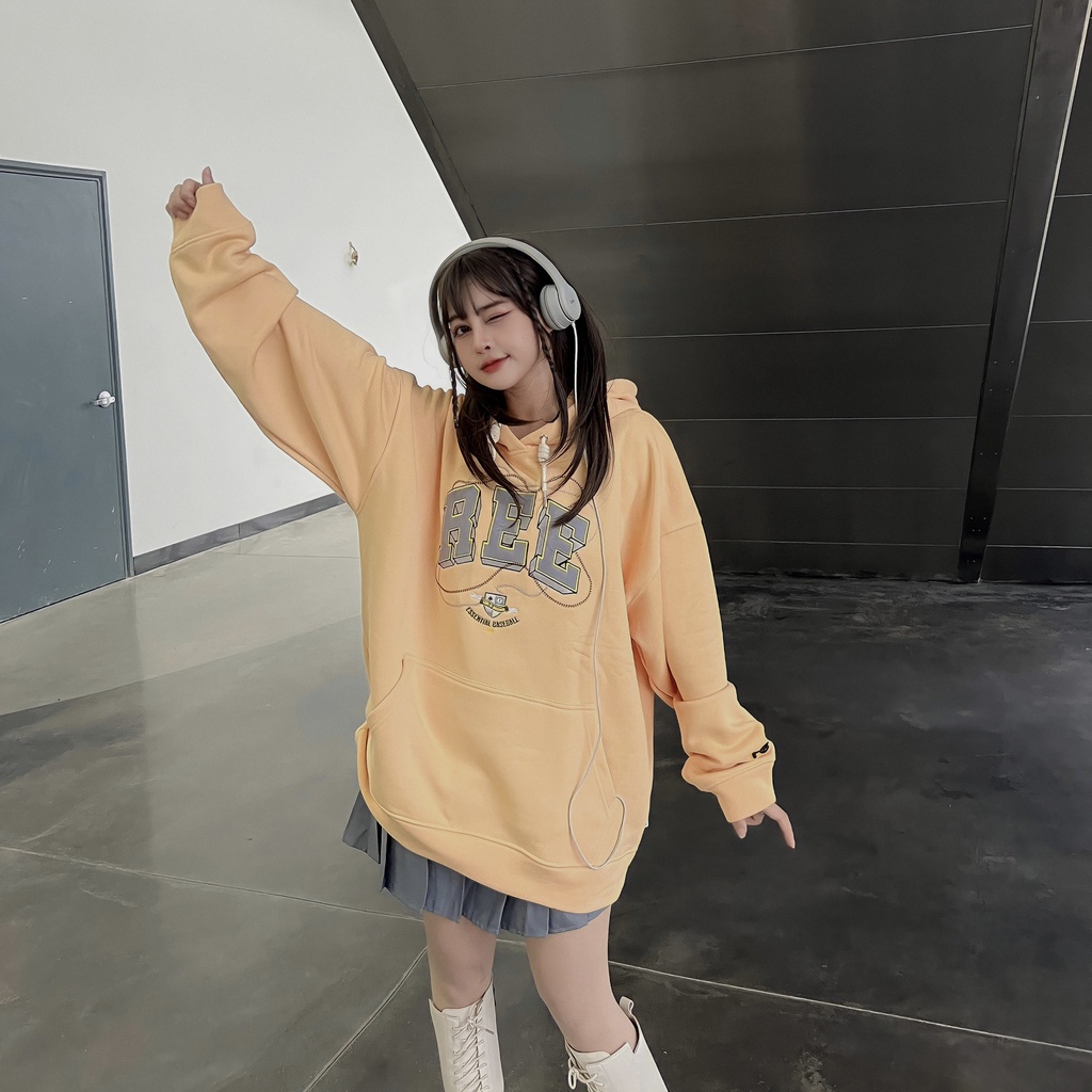 LOCAL BRAND REE - ÁO HOODIE BASIC THÊU DA MÀU CAM