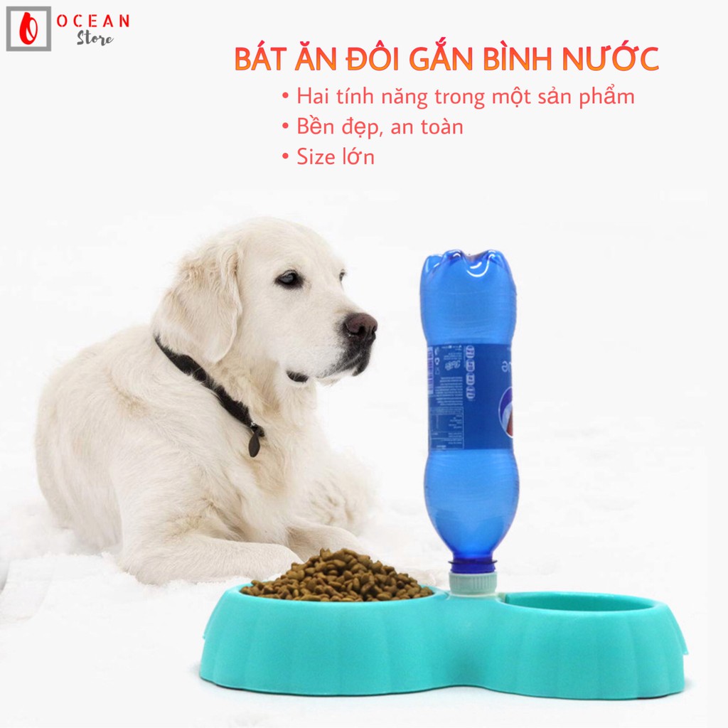 Bát ăn đôi có nút gắn bình nước - Phụ kiện thú cưng B02 (Size L)