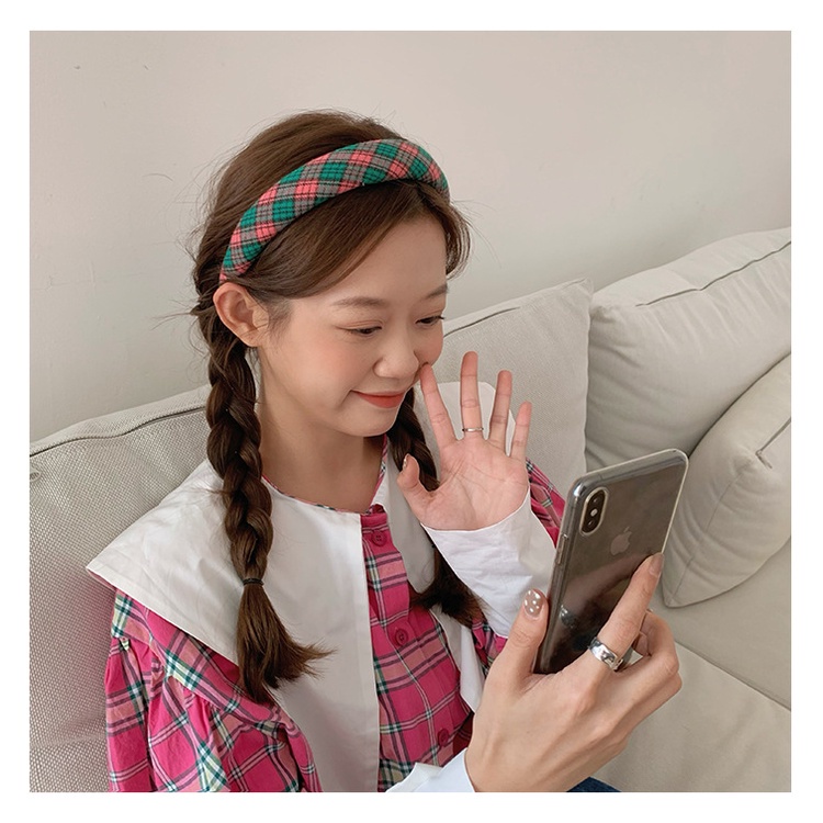 Băng đô cài tóc bản rộng họa tiết kẻ sọc caro phong cách thời trang cổ điển cho nữ