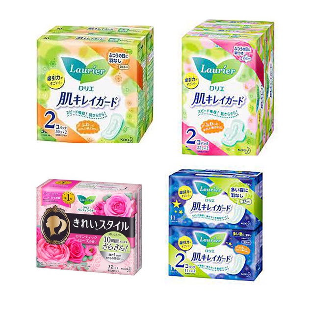 Combo 2 Bịch Băng vệ sinh Laurier ban ngày có cánh/ban đêm có cánh/hàng ngày - Hàng chuẩn nội địa Nhật
