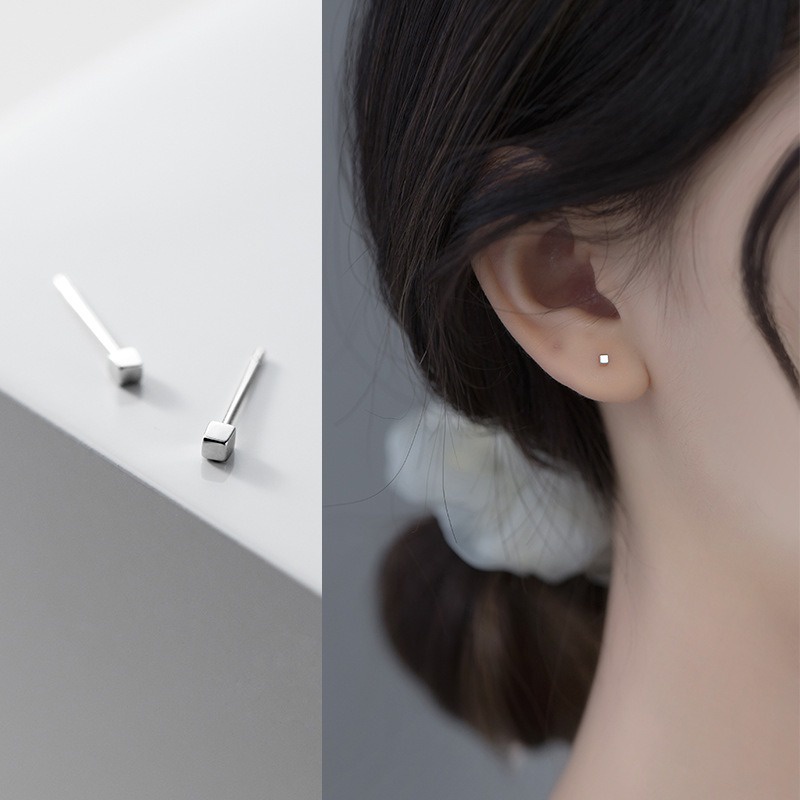Bông Tai Bạc S925 Mini Cube Khối Vuông Tối Giản | Khuyên Tai Unisex Trang Sức Bạc Thời Trangs