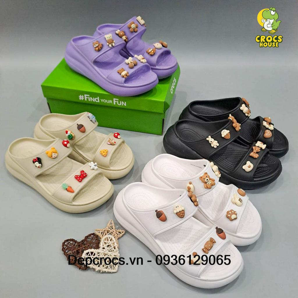 Dép hai quai ngang cross nữ đế cao 5cm, dép lê bánh mỳ cross crush tặng kèm full stickers 2D gắn dép - Nhà cá sấu