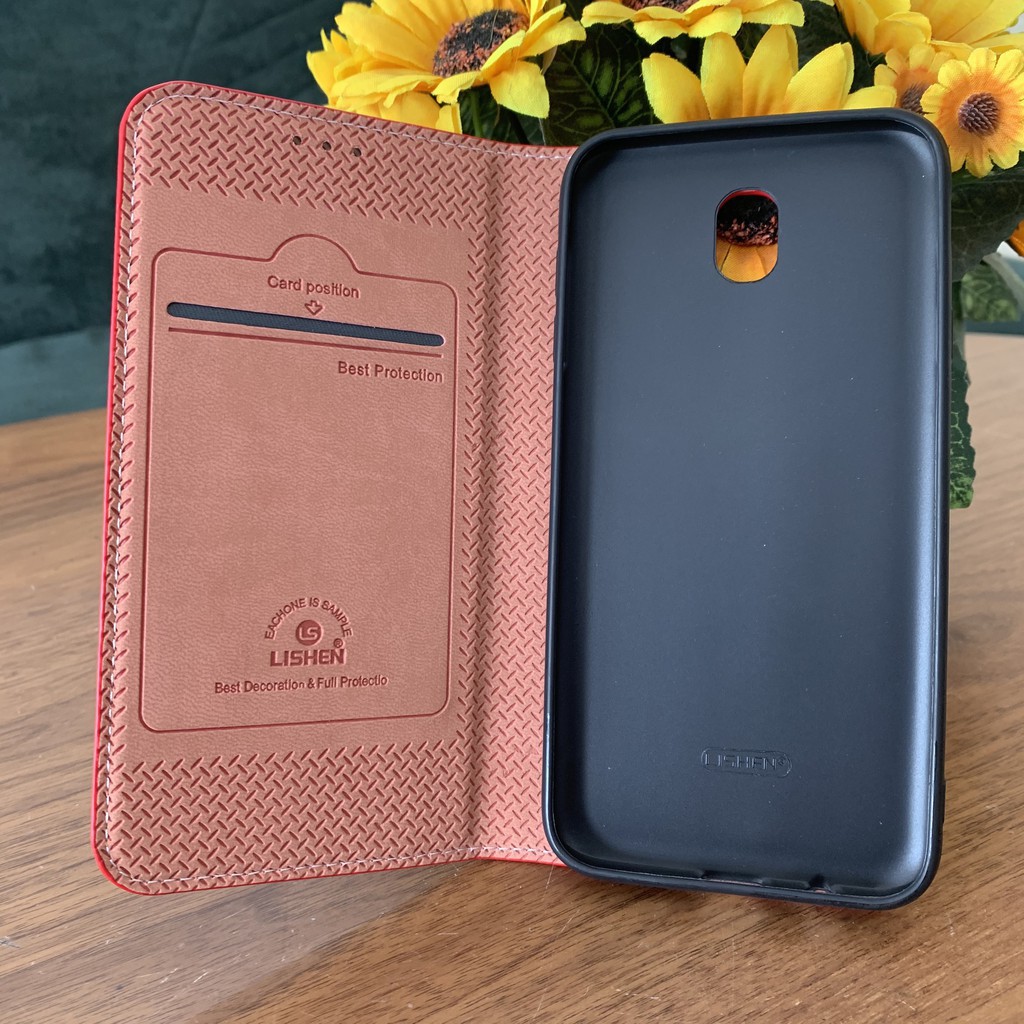 Bao da nắp gập cho Samsung Galaxy J7 Pro hiệu Lishen có ngăn để thẻ Hana case | BigBuy360 - bigbuy360.vn