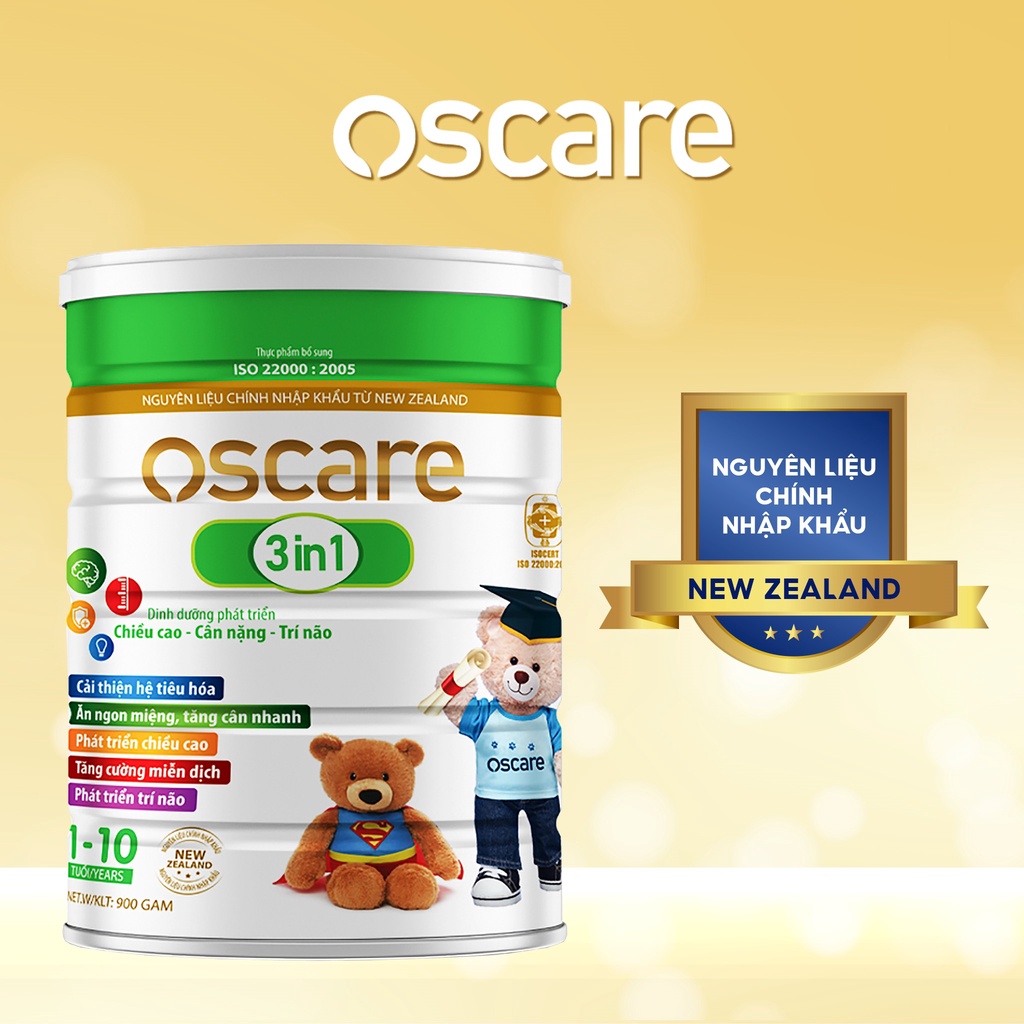 Sữa Bột Cho Bé Phát Triển Chiều Cao, Cân Nặng Và Trí Thông Minh OSCARE 3 Trong 1 IQ Hộp 400-900g