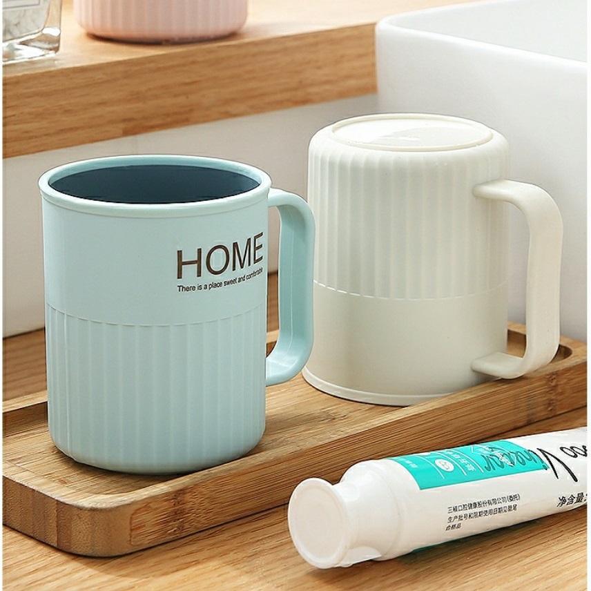 Cốc nhựa đánh răng chữ HOME, cốc súc miệng có quai cầm cao cấp