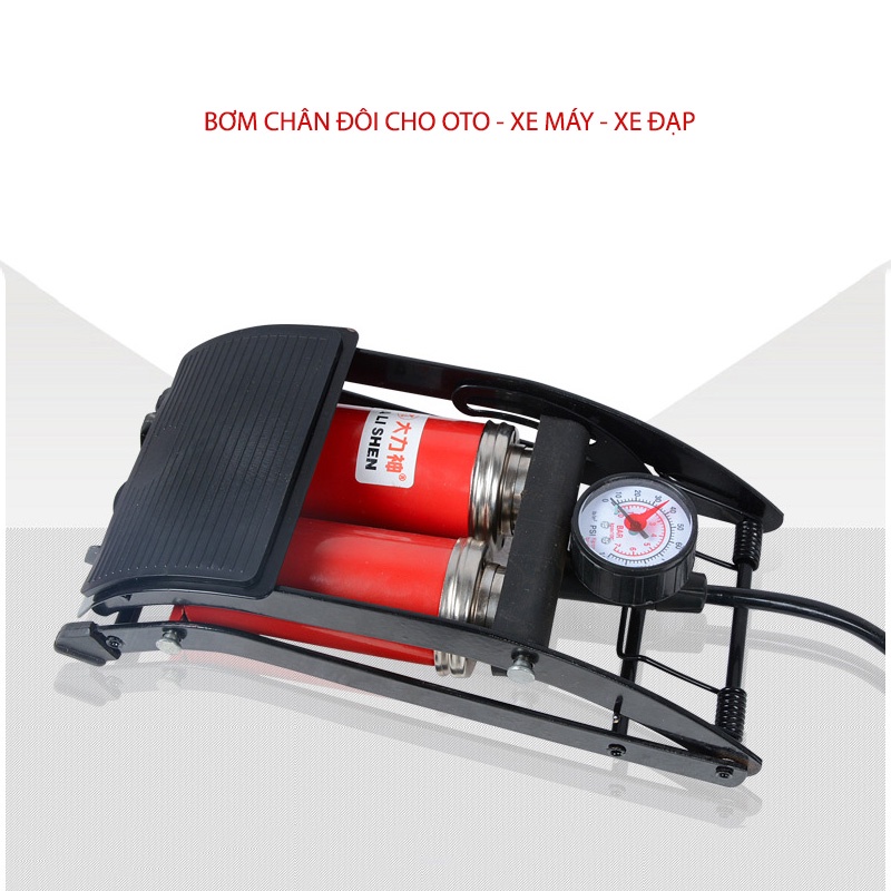 [FREESHIP] Máy Bơm Hơi Bánh Xe, Lốp Xe Với 2 Ống Hơi To Giúp Tiết Kiệm Thời Gian Và Lực Bơm Dễ Đạp Dễ Xếp Gọn.